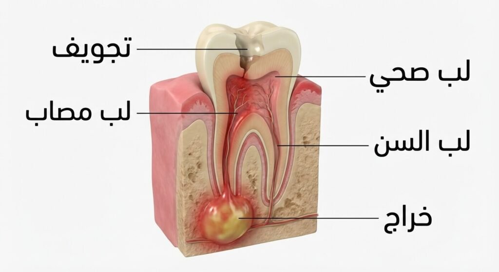 رسمة توضيحية لشكل الخراج في الأسنان